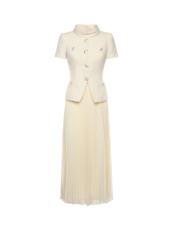 Self-Portrait Boucle Midi Dress - White Self-Portrait Boucle Midi Dress - White