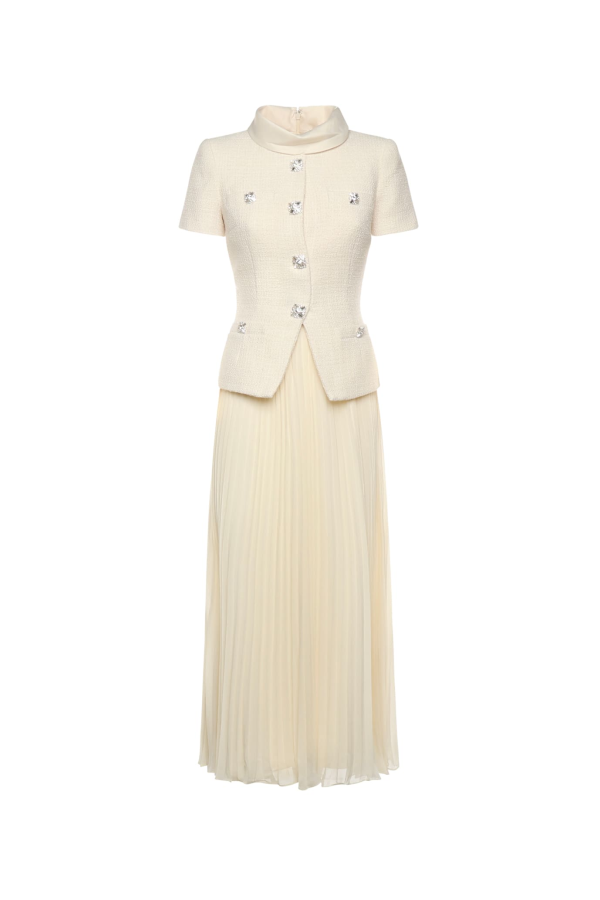 Self-Portrait Boucle Midi Dress - White