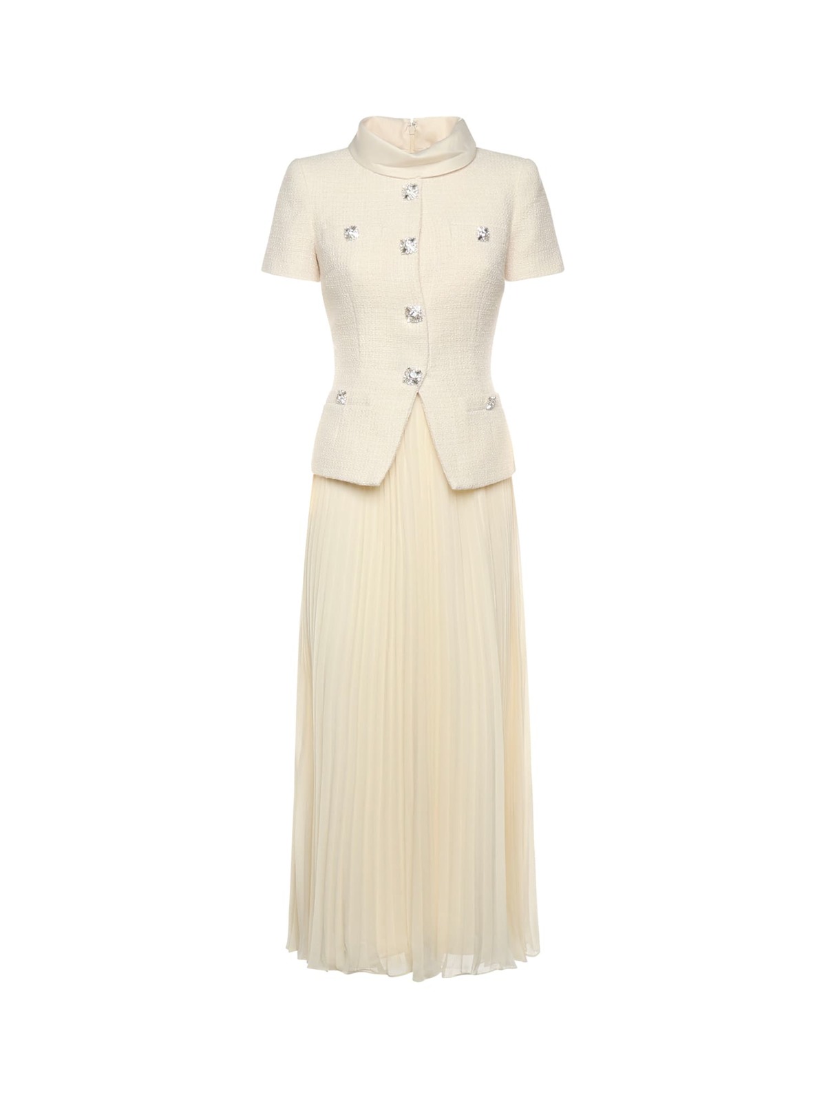 Self-Portrait Boucle Midi Dress - White - Image 1 of 3