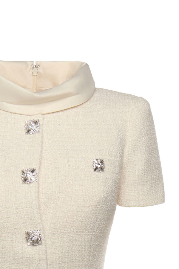 Self-Portrait Boucle Midi Dress - White