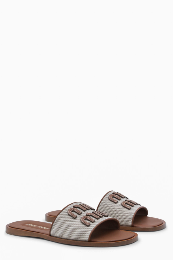 MIU MIU Brown Leather Flats - Naturale+Brandy