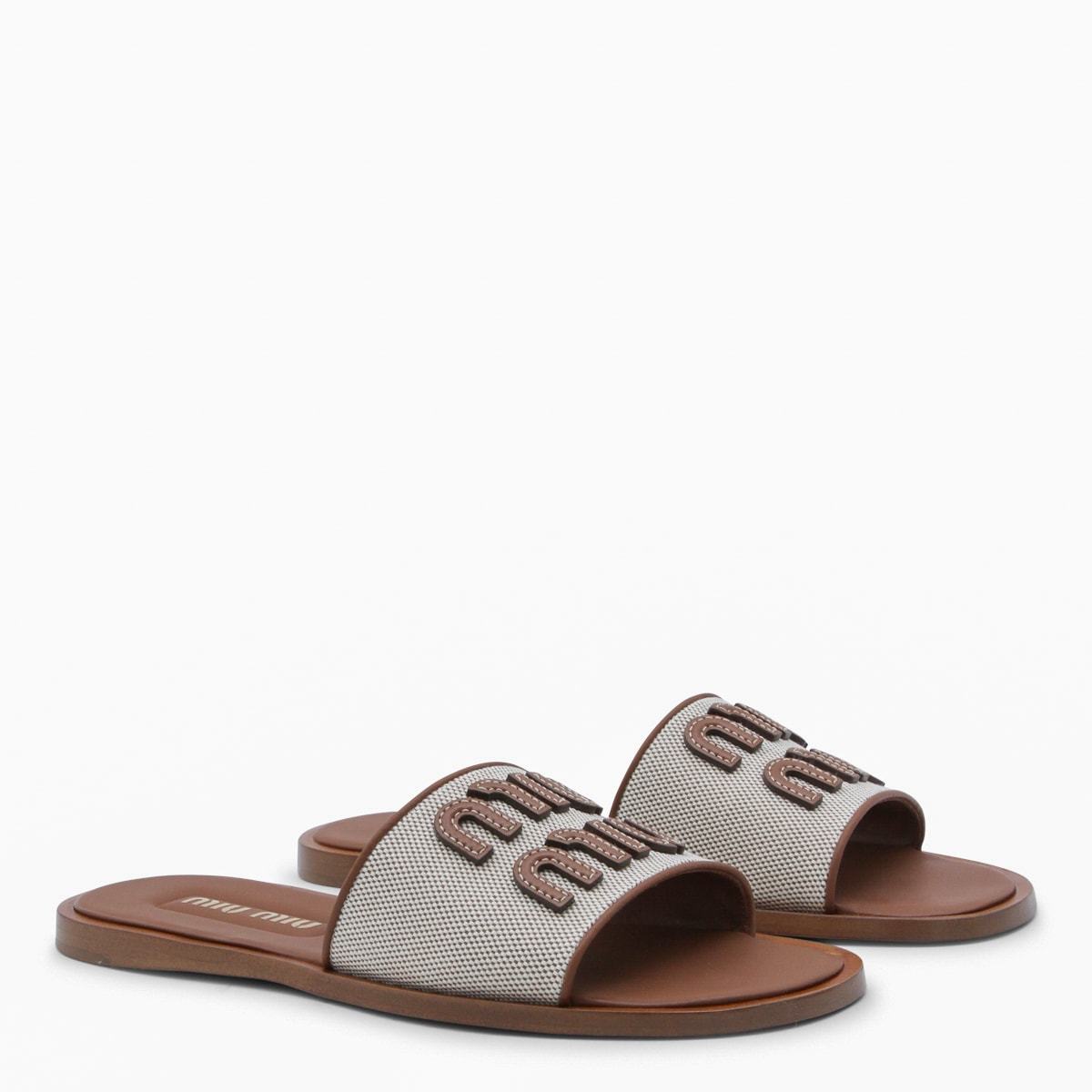 MIU MIU Brown Leather Flats - Naturale+Brandy - Image 2 of 4