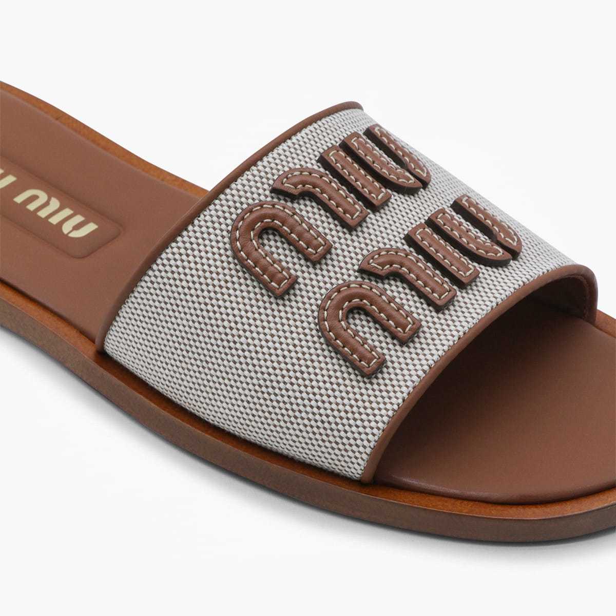 MIU MIU Brown Leather Flats - Naturale+Brandy - Image 4 of 4