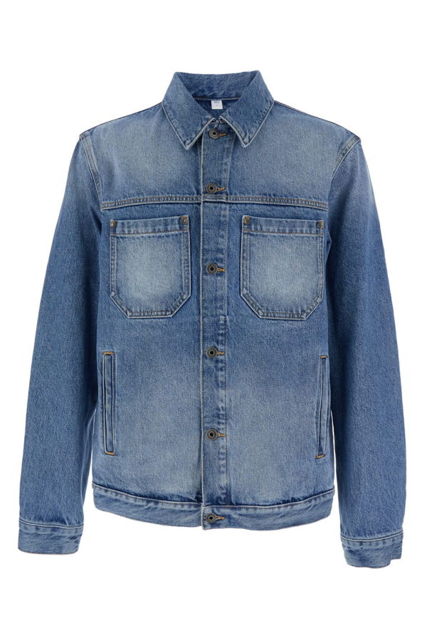 Off-White Blue Denim Jacket With Classic Collar and Maxi Logo on the Back