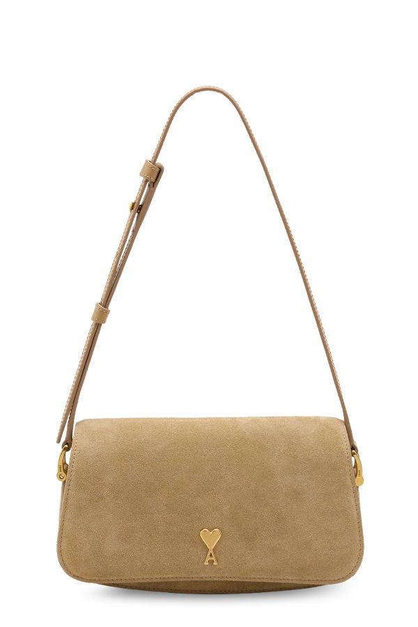 Ami Alexandre Mattiussi Suede Shoulder Bag With Logo On The Front - Miel