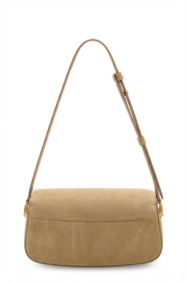 Ami Alexandre Mattiussi Suede Shoulder Bag With Logo On The Front - Miel