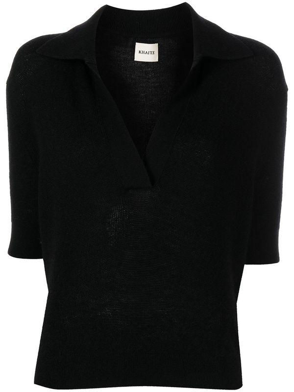khaite Shrunken Cashmere Polo Shirt - Black