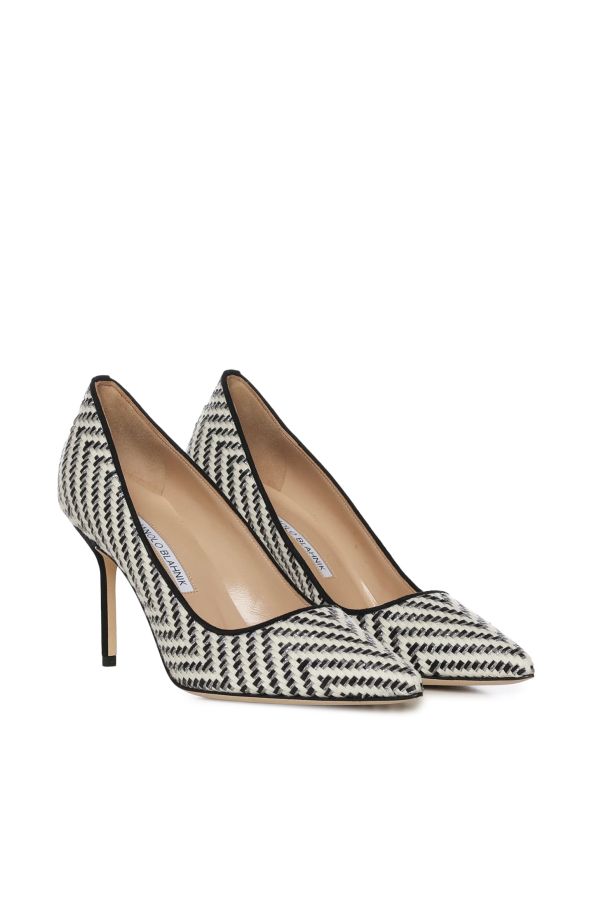 Manolo Blahnik Raffia And Leather Pumps - White