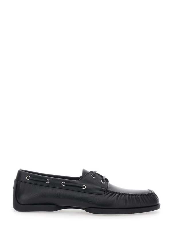 Jil Sander Ruffled Details Rounded Toe Loafers - Black
