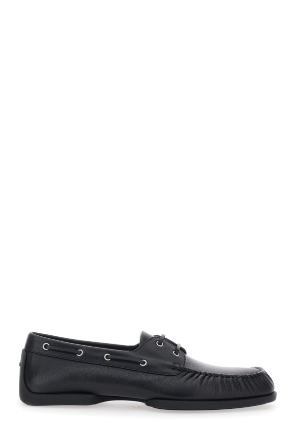 Jil Sander Ruffled Details Rounded Toe Loafers - Black
