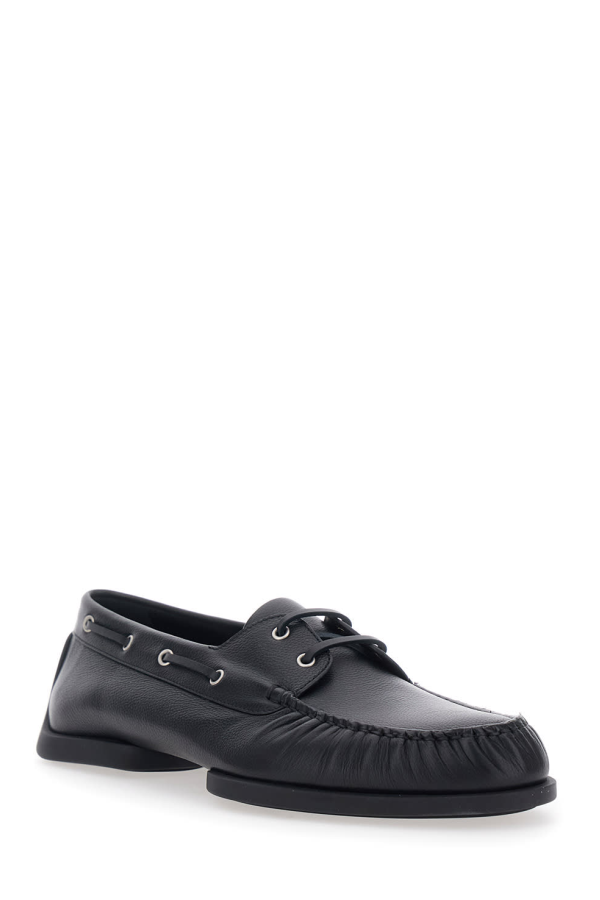 Jil Sander Ruffled Details Rounded Toe Loafers - Black