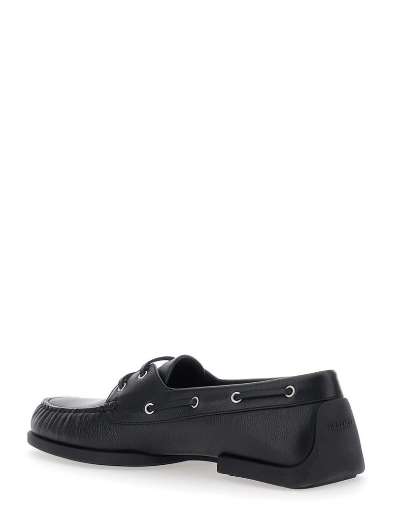 Jil Sander Ruffled Details Rounded Toe Loafers - Black