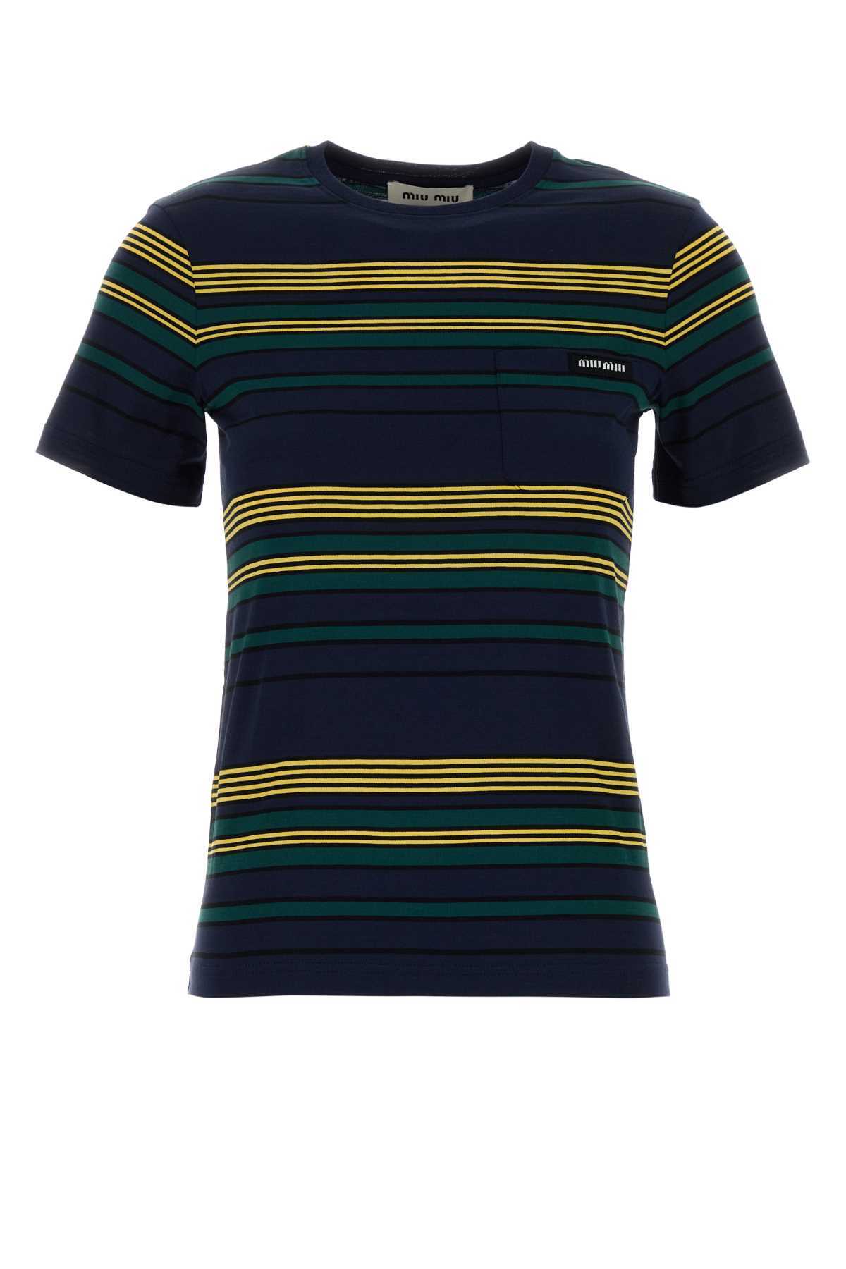 MIU MIU Embroidered Cotton T-Shirt - Blubottiglia - Image 1 of 2