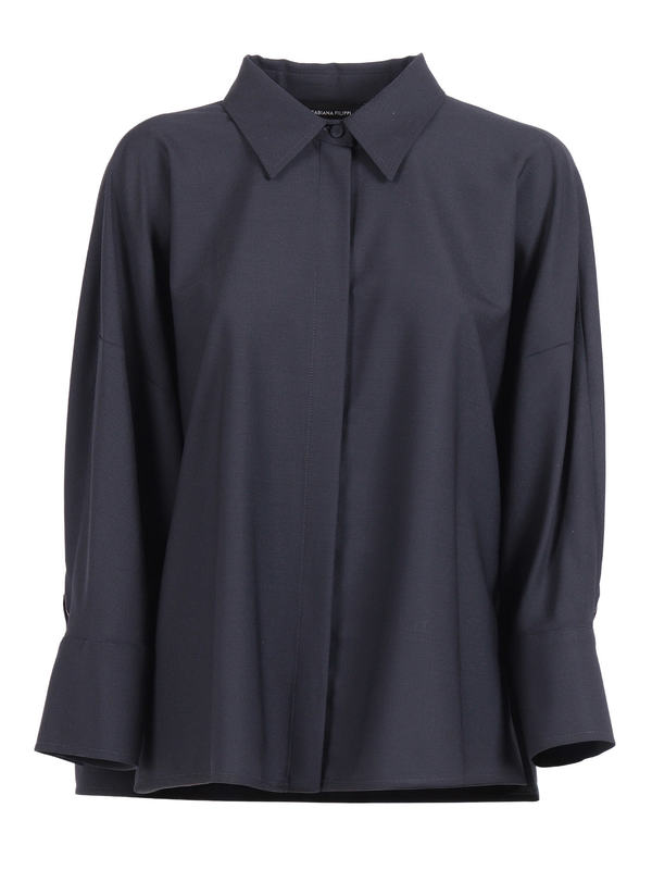Fabiana Filippi Bistretch Wool 3/4 Sleeve Shirt, Tulle and Filo Diamante Blouse - Blue
