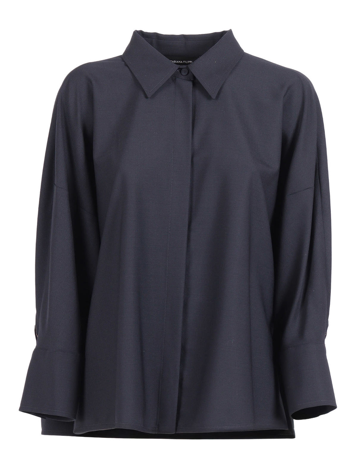 Fabiana Filippi Bistretch Wool 3/4 Sleeve Shirt, Tulle and Filo Diamante Blouse - Blue - Image 1 of 3