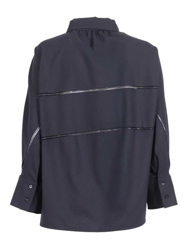Fabiana Filippi Bistretch Wool 3/4 Sleeve Shirt, Tulle and Filo Diamante Blouse - Blue
