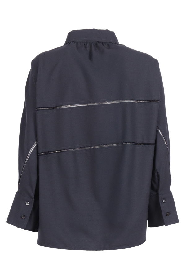 Fabiana Filippi Bistretch Wool 3/4 Sleeve Shirt, Tulle and Filo Diamante Blouse - Blue