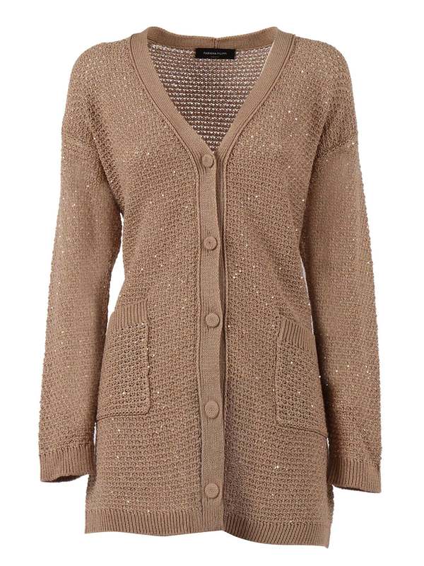 Fabiana Filippi Sequin Ribbon Crochet Oversize Cardigan - Brown