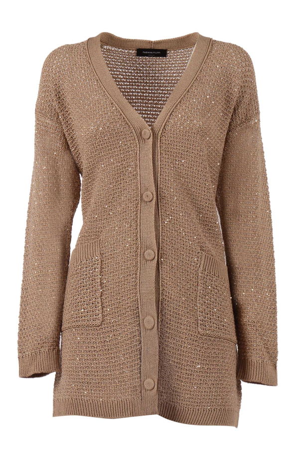 Fabiana Filippi Sequin Ribbon Crochet Oversize Cardigan - Brown