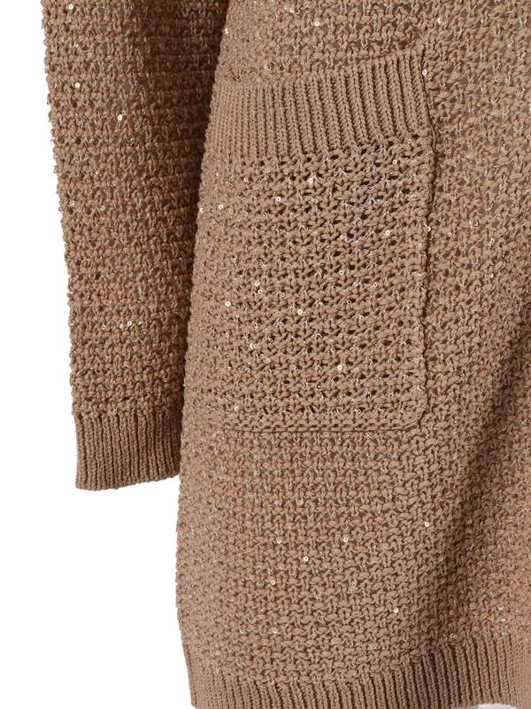 Fabiana Filippi Sequin Ribbon Crochet Oversize Cardigan - Brown