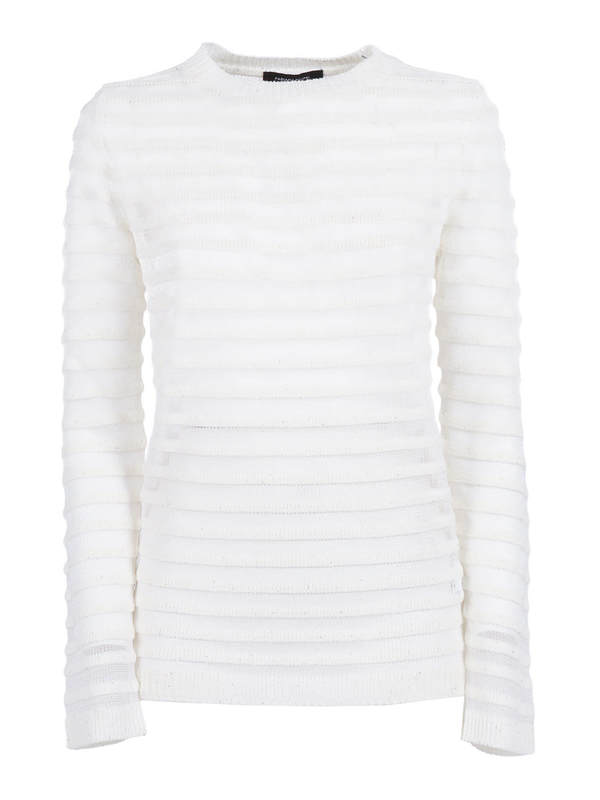 Fabiana Filippi Sequin Cotton Linen Boatneck Sweater, Organza Effect Stripe - White