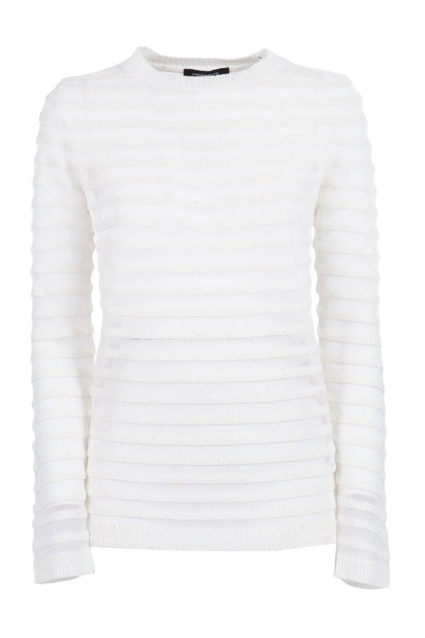 Fabiana Filippi Sequin Cotton Linen Boatneck Sweater, Organza Effect Stripe - White