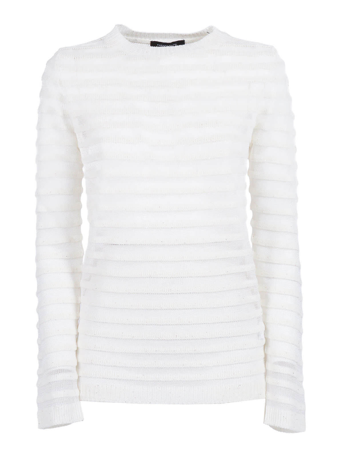 Fabiana Filippi Sequin Cotton Linen Boatneck Sweater, Organza Effect Stripe - White - Image 1 of 3