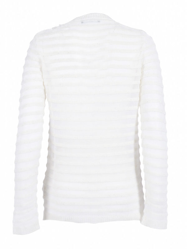 Fabiana Filippi Sequin Cotton Linen Boatneck Sweater, Organza Effect Stripe - White