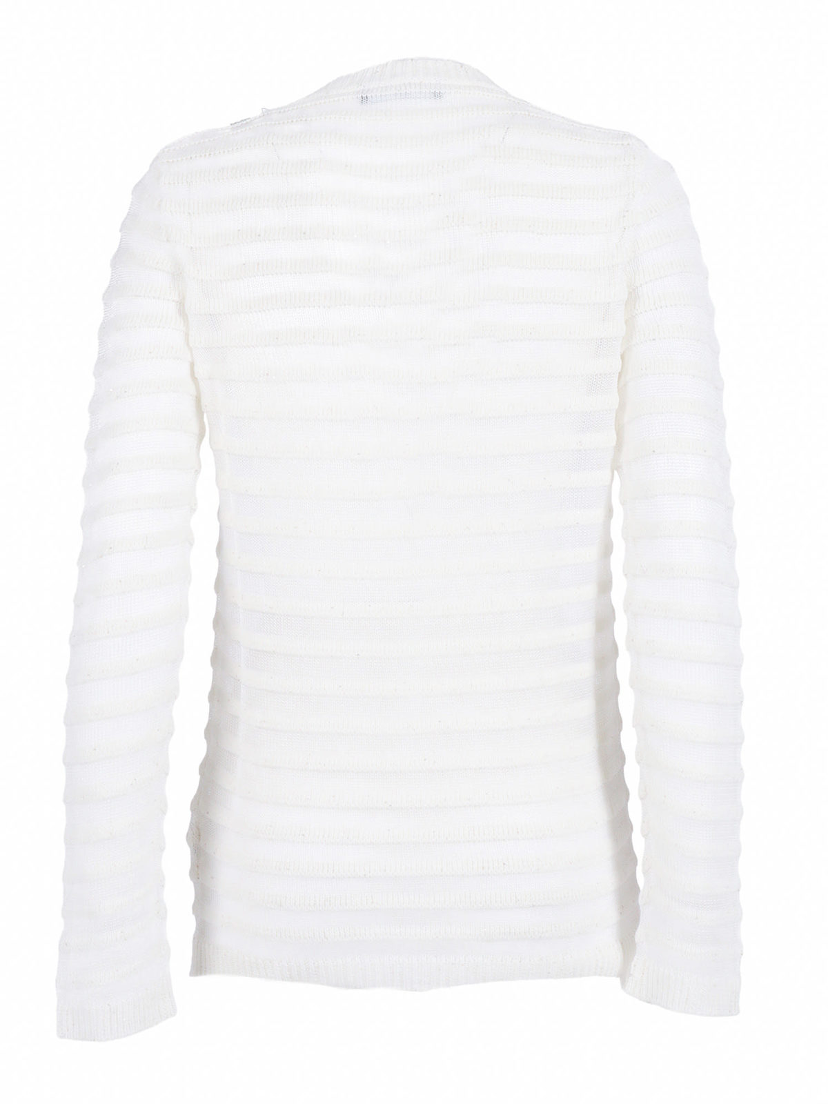 Fabiana Filippi Sequin Cotton Linen Boatneck Sweater, Organza Effect Stripe - White - Image 2 of 3