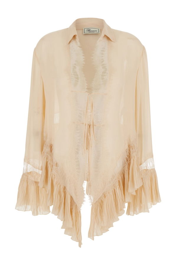 Blumarine Georgette Top With Lace Details - Beige