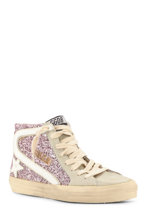 Golden Goose Leather Sneakers With All-Over Glitter Detail - Lilacsand