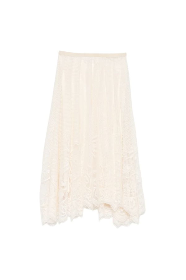 Fabiana Filippi Floral Lace Overlay Asymmetric Hem Skirt - Cream