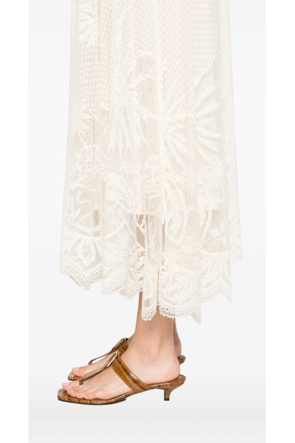 Fabiana Filippi Floral Lace Overlay Asymmetric Hem Skirt - Cream