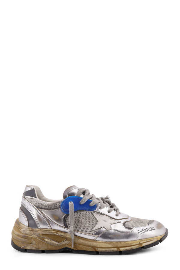 Golden Goose Mesh and Leather Sneakers With Side Logo - Silver White