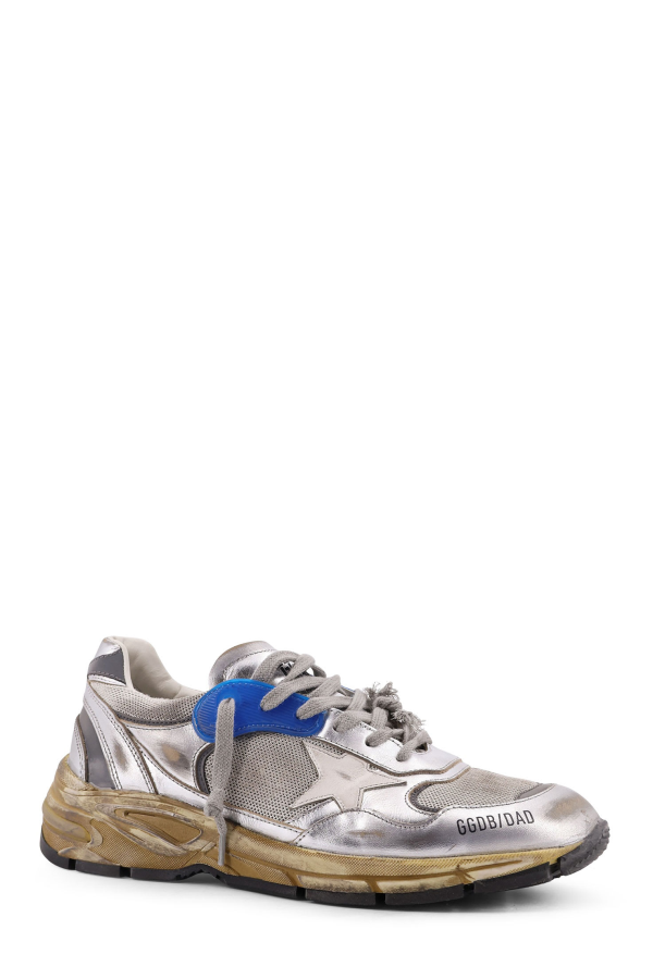 Golden Goose Mesh and Leather Sneakers With Side Logo - Silver White