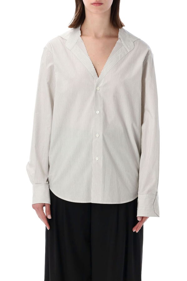 MM6 Maison Margiela Striped Collarless Cotton Shirt - Striped White