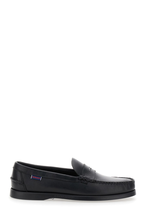 Sebago Dolphin Waxed Rubber Sole Loafers With Rounded Toe In Leather - Black