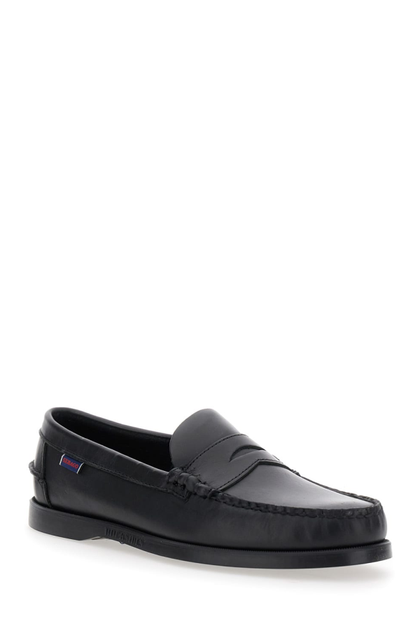 Sebago Dolphin Waxed Rubber Sole Loafers With Rounded Toe In Leather - Black