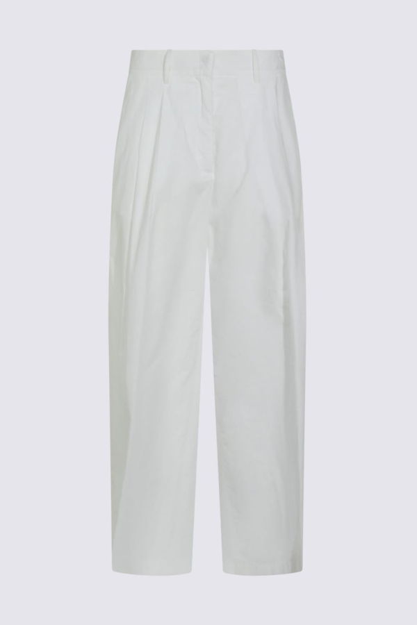 Moorer Wide Leg Cotton Pants - White