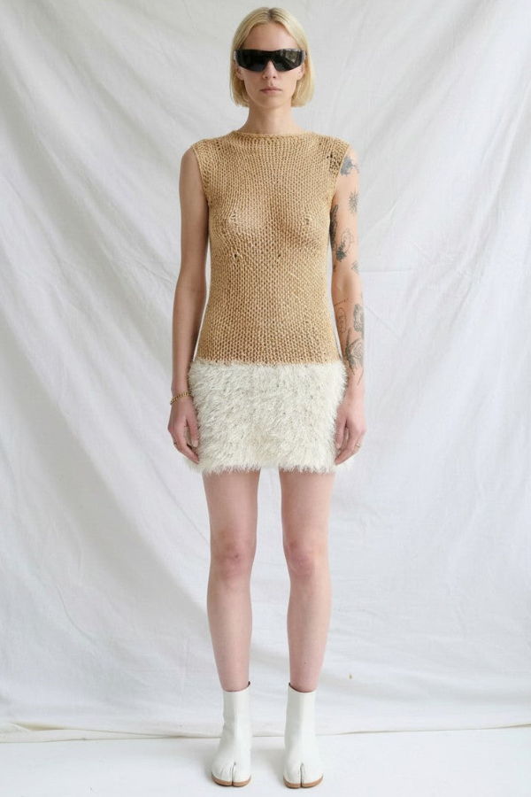 Synph17 Beige Net Mini Dress
