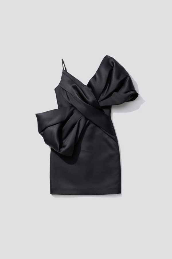 Marques Almeida Black Heavy Satin Mini Bow Dress