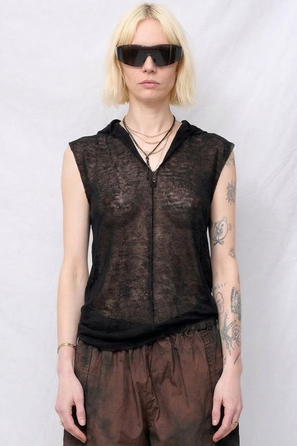 Gabriela Coll Garments No. 333 Black Linen Jersey Hooded Top