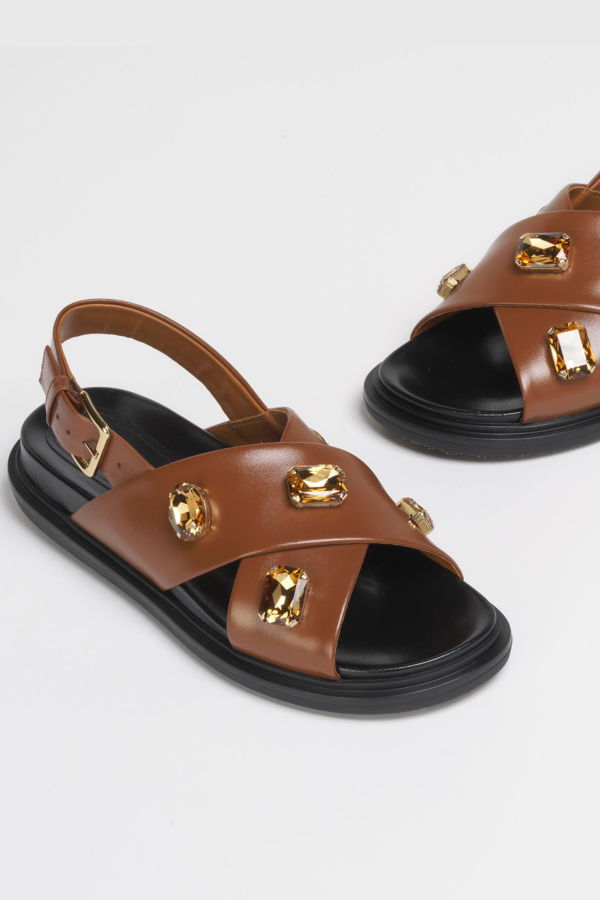Marni Leather Fussbett w/ Crystals Sandals