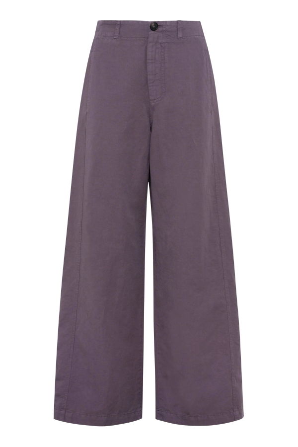 Tela Vanda Wide-Leg Linen-Cotton Trousers - Plum Purple