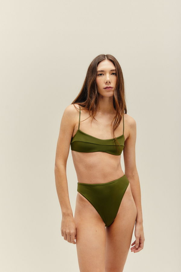 Haight Mah High Waisted Bikini Bottom - Olive Green
