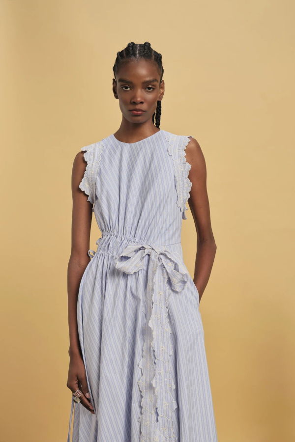 Kika Vargas Hanna Dress - Blue Stripes Cotton