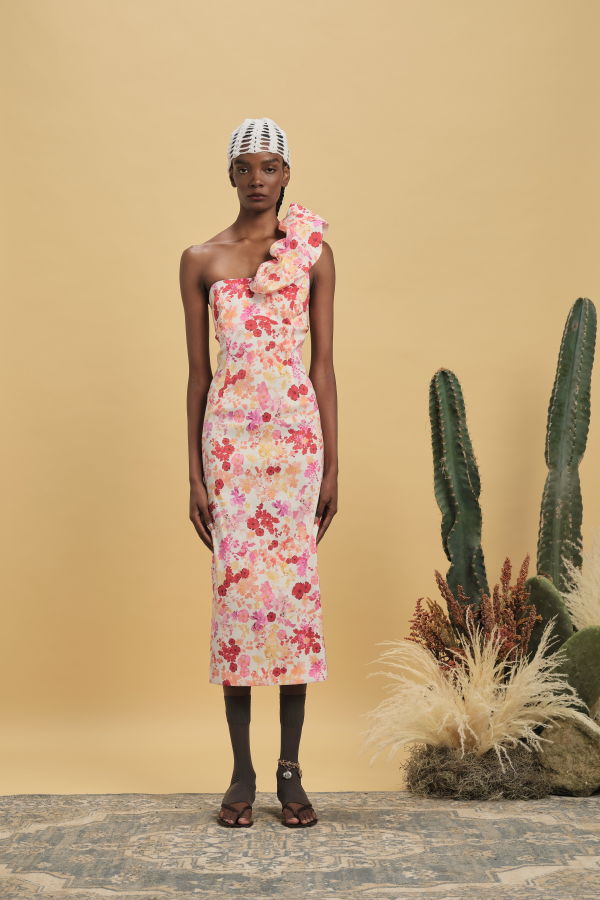 Kika Vargas Lucy Dress - Coral Poppies Taffeta