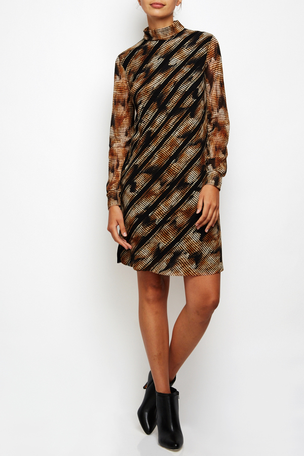 Fuzzi turtleneck long sleeve dress with bias - stripe | Garmentory