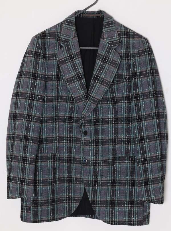 (Unattributed) 1980s1990s, broken plaid lounge jacket, nubby tweed, workshop production