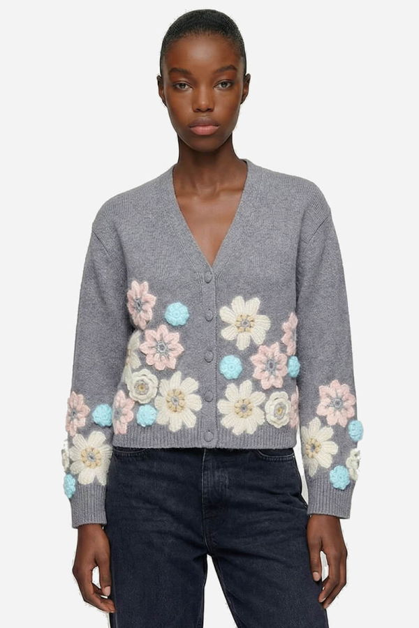 Ganni Cotton Cashmere Flower Cardigan